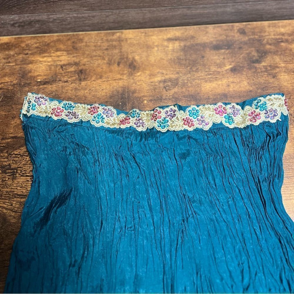 Chaudry KC Bohemian Maxi Skirt with Embellished Waist in Teal, Size Medium. NWT! - Picture 3 of 10